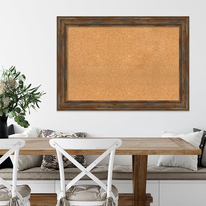 Amanti Art Natural Cork Board for Wall, 30x42 Vision Board with Brown Wood Frame, Large Corkboard Office Decor for Home Organization, Rustic Farmhouse Corkboard Pinboard to display items for home-DeskLoop Office