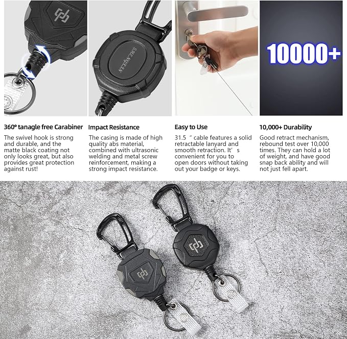SHENGXIN 2 Pack Retractable Keychain Heavy Duty Carabiner Badge Holder - Image 8