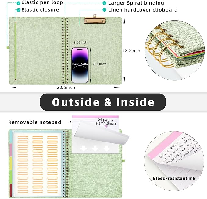 Ospelelf Green Foldable Spiral Clipboard Folio - Image 3