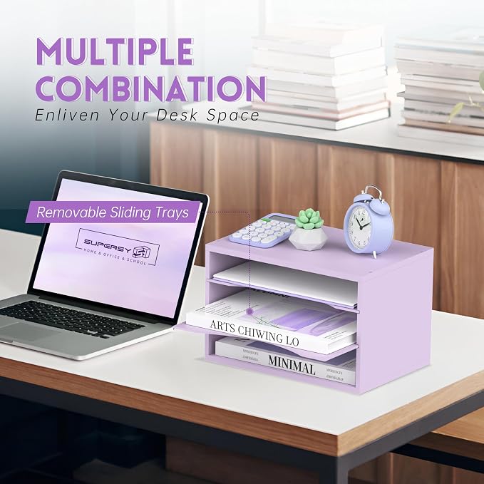 SUPEASY Wood Desk Organizer, 3 Tier Paper File Organizer - Image 4