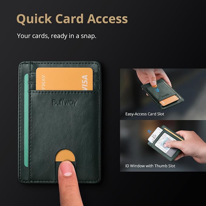 Buffway Slim Minimalist Front Pocket RFID Blocking Leather Wallets - Image 3
