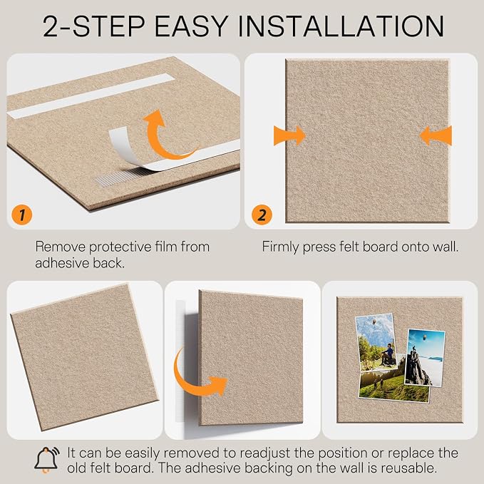 MaxGear Felt Bulletin Board 36" x 24", Tan Felt Wall Tiles Push Pins | Cork - Image 5