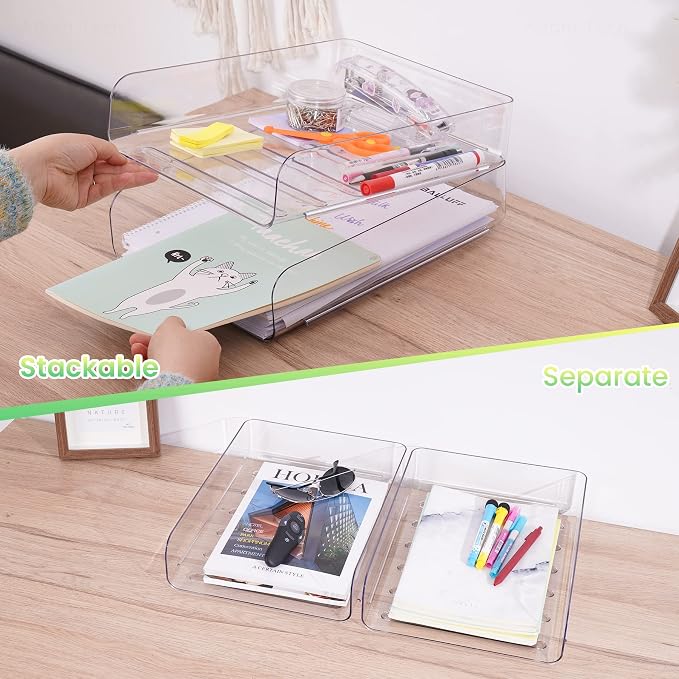 Tomorotec Desk Letter Tray Set, A4 Size Clear PET Stackable Document Organizer - Image 2