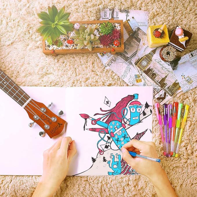 Glitter Gel Pens, 100 Color Glitter Pen Set for Making Cards, 30% More Ink Neon Glitter Gel Marker for Adult Coloring Books, Journaling Crafting Doodling Drawing-DeskLoop Office