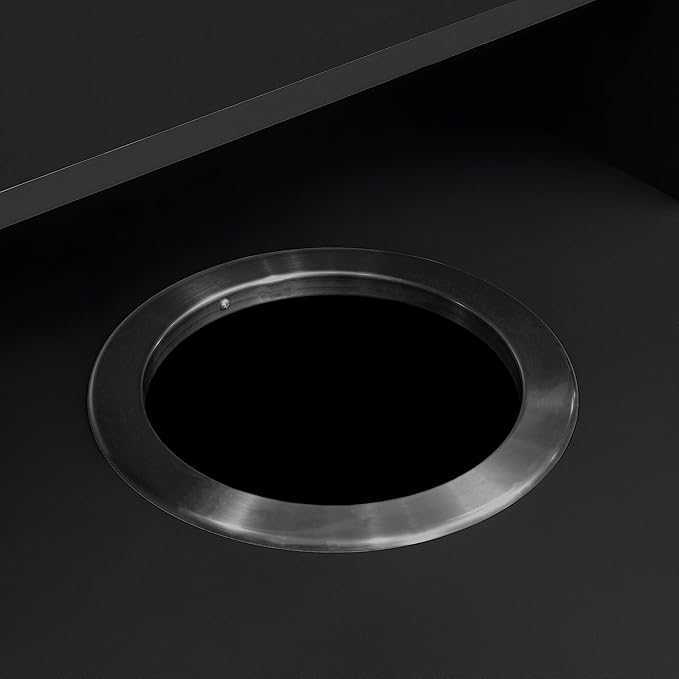 Flash Furniture Dell Trash Can Enclosure with Tray Shelf and 8" Drop Hole, Commercial Grade Trash Receptacle for 32 Gallon Round Cans, Swing Door Access, Black-DeskLoop Office