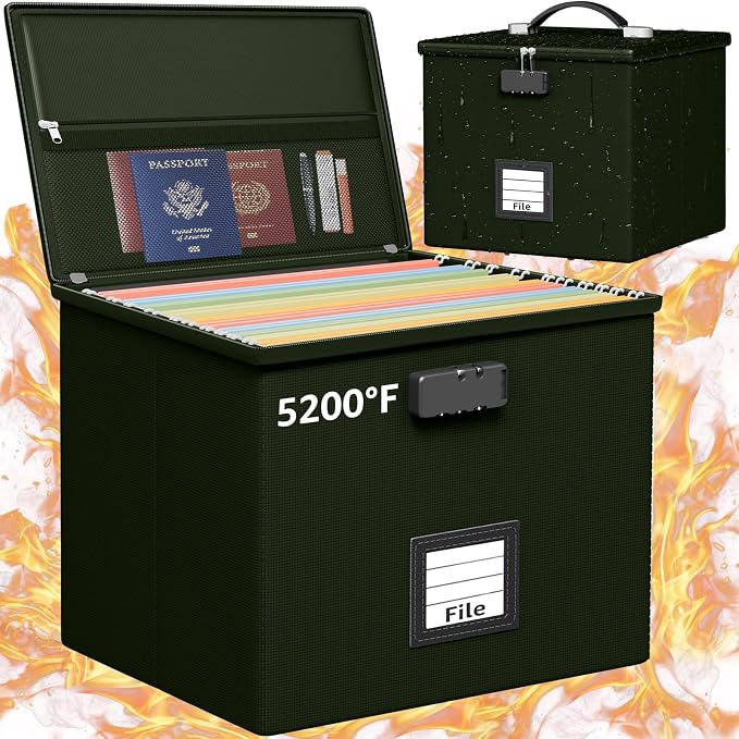Army Green Fire Proof File Box for Documents by ROSONG