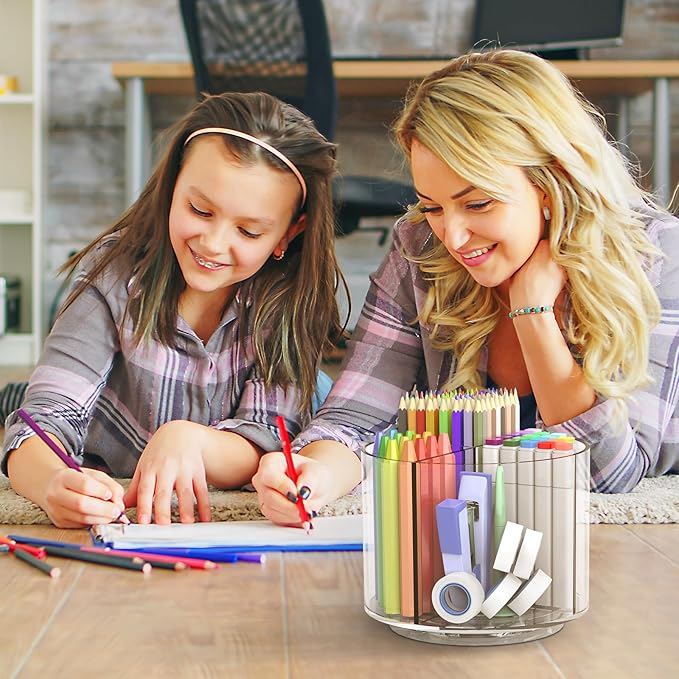 Absonic Pencil Holder for Kids, 360 Rotating Pen Holder for Desk Organizer and Storage, 4 Compartments Art Supply Marker Organizer, Pen Organizer Pencil Holder-DeskLoop Office