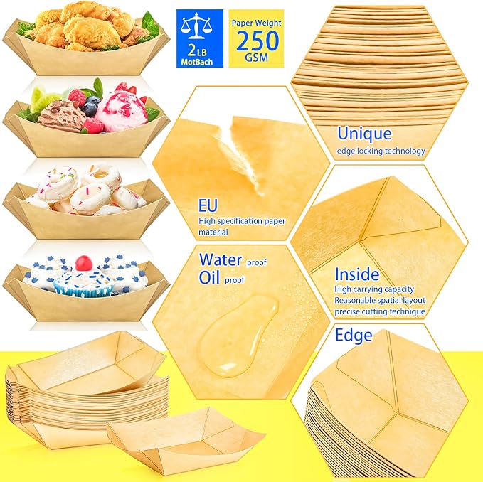 120 Pack 2Lb Paper Food Boat Trays Disposable Paper Boat Plate Containers - Image 4