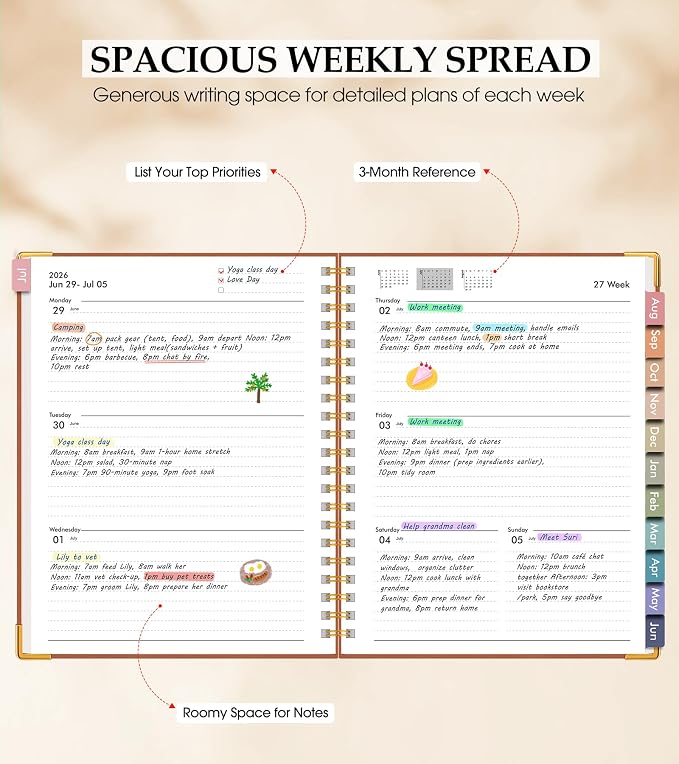 Academic Planner 2026-2027, Hardcover Leather Weekly and Monthly Calendar - Image 3