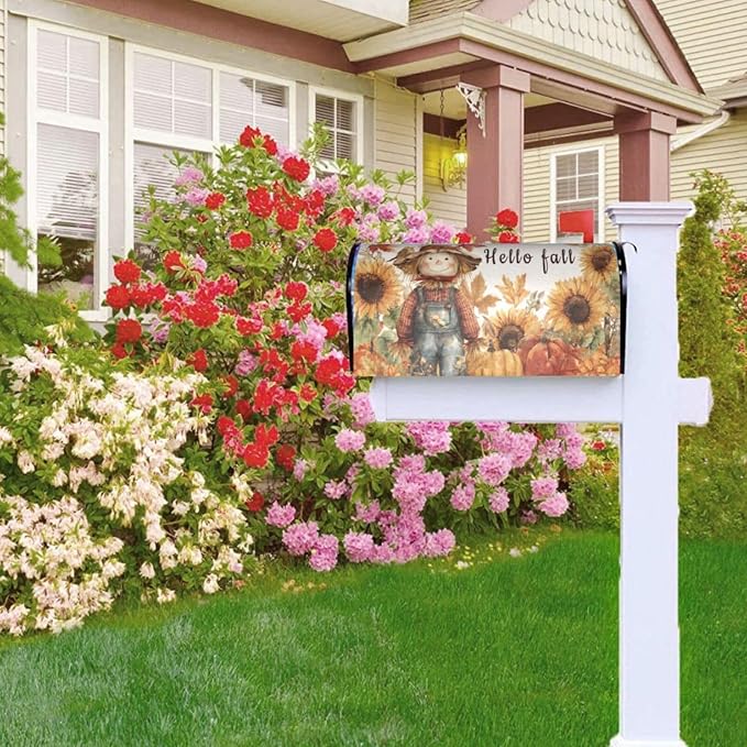 Autumn Sunflowers Scarecrow Welcome Magnetic Mailbox Cover, Fall Mailbox Wrap - Image 9