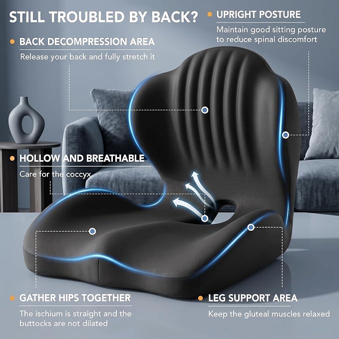 Ergonomic Office Chair Seat Cushion, L-Shaped Memory Foam Coccyx Cushion - Image 2