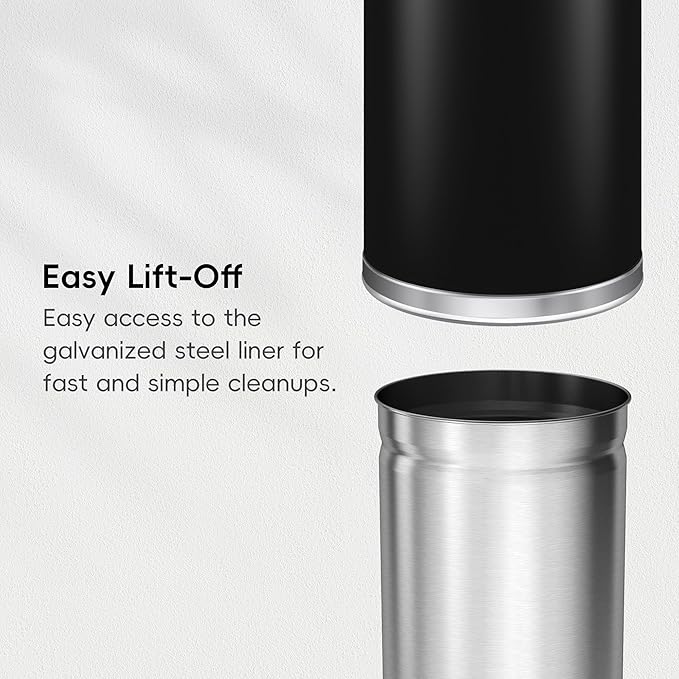 EKO Eternal 56L/15 Gallon Large Capacity Tall Commercial Trash Can, Round Open Top Waste Bin for Indoor and Outdoor, Black Steel Heavy-Duty, Durable Metal Garbage Bin for Home, Office, Restaurant-DeskLoop Office