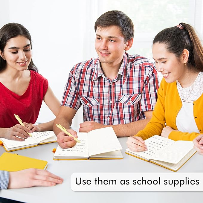 12 Pack Notebooks Journals Bulk with 12 Black Pens, Feela A5 Hardcover Notebook Classic Ruled Journal Set with Pen Holder for School Business Work Travel Writing, 120 GSM, 5.1”x8.3”, Yellow-DeskLoop Office