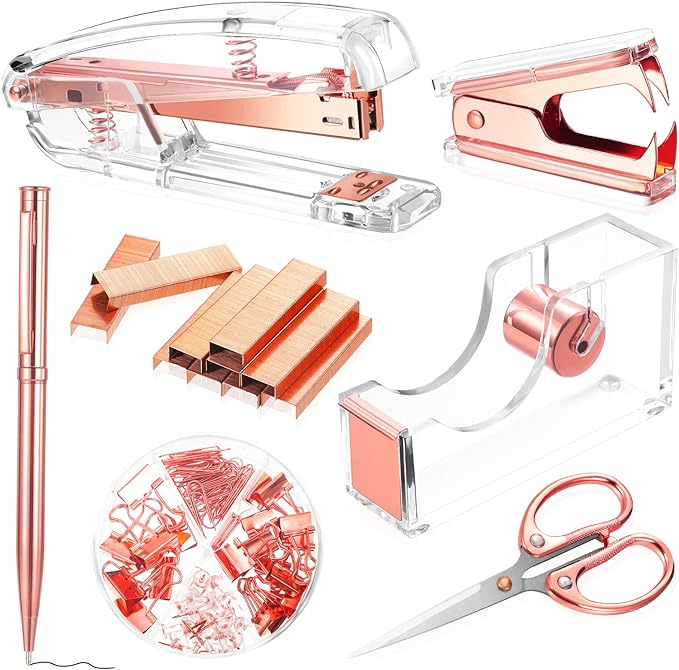 Office Supplies Set Desk Accessory Kit, Acrylic Stapler Set Staple Remover by Outus