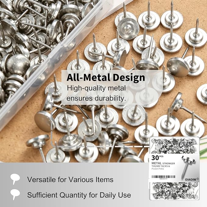 30 PCS Metal Silver Push Pins for Wall Thumb Tacks for Walls Flat thumbtacks - Image 3