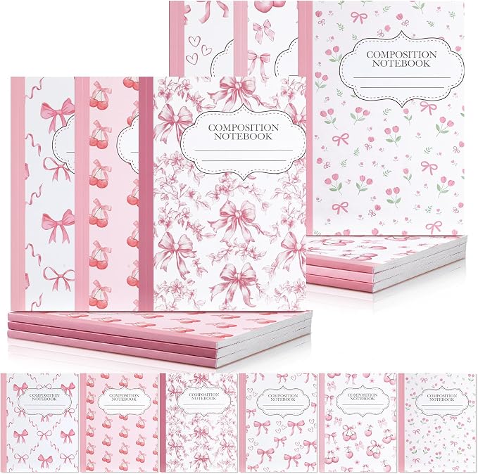 Fullhawl 6 Pack Composition Notebook College Ruled Bulk Pink Bow Composition by Fullhawl