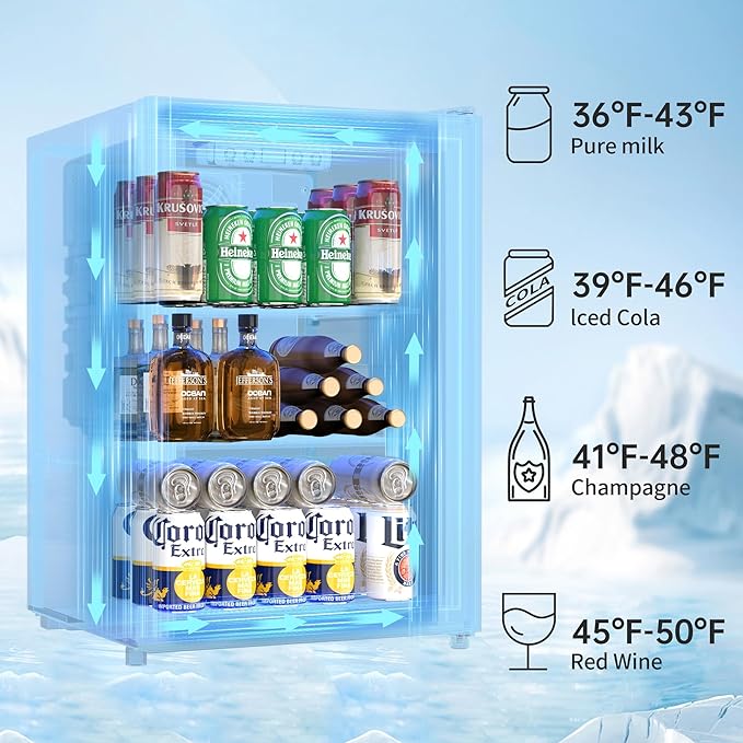Beverage Refrigerator and Cooler, Freestanding Drink Dispenser for Soda Beer or Wine,90 Can Mini Fridge with Glass Door,Digital Temperature Control,Home, Bar, Office (Silver, 2.48 Cu.Ft)-DeskLoop Office