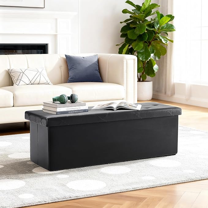 DUMOS 43 Inches Foldable Storage Ottoman Bench, Foot Rest Stool, Synthetic - Image 2