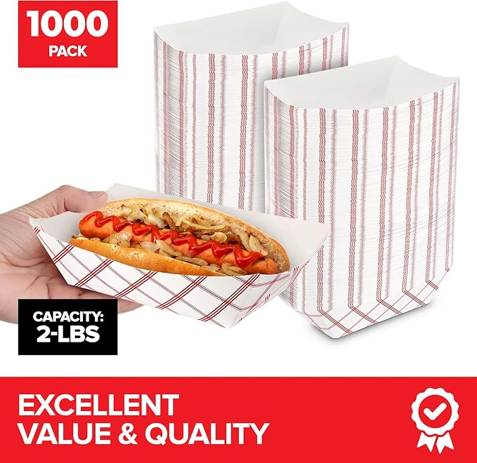 Stock Your Home Paper Food Boats, 2 lb Disposable Red and White Checkered Trays - Image 2