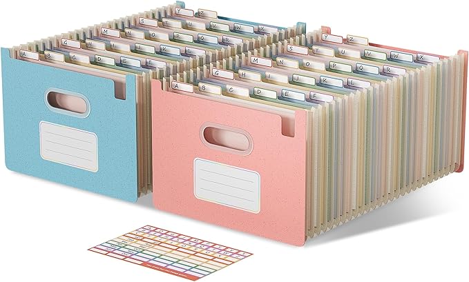 Accordion File Organizer, 26 Pockets Wheat Straw Expanding File Folders, Upright&Open Top, A-Z Bill Receipt Organizer, 100% BPA Free, Return to Nature, Healthy Living, Letter/A4 Size-2 Packs-DeskLoop Office