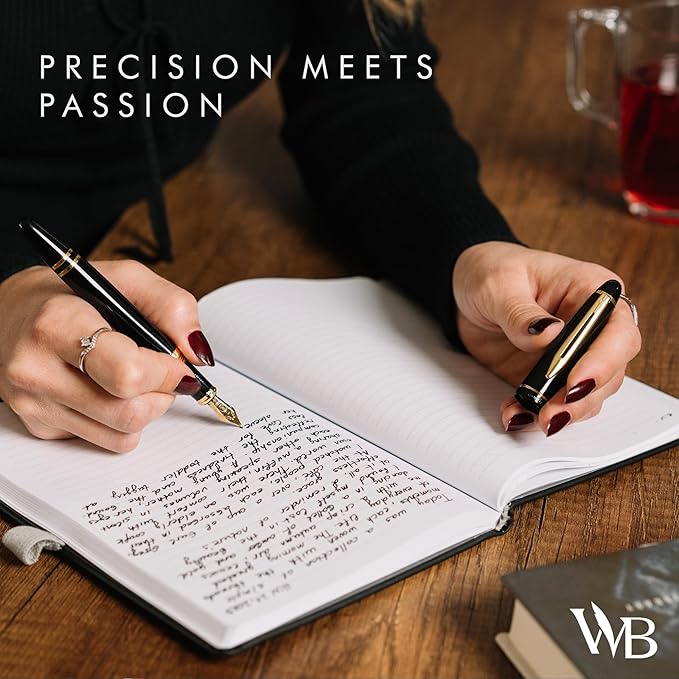 Wordsworth & Black Majesti Fountain Pen-(Black), Luxury Case, 24K Gold Finish; 18K Gilded Fine Nib-Ink Cartridges, Refillable Ink Converter-Calligraphy Pen-Best Business Gift Set for Men & Women-DeskLoop Office