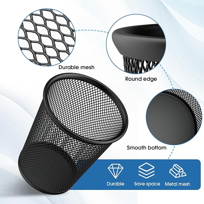 MaxGear Pen Holder for Desk 2 Pack, Mesh Metal, Makeup Brush Holders | Desk - Image 3