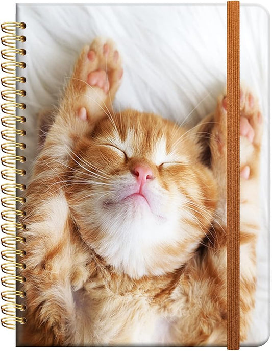 Ruled Spiral Writing Notebook,A5 Hardcover Lined College Journal for Women Lady Girl,Cute Strong Twin-Wire Binding with Premium Paper,8.4" X 6",Perfect for School,Office,Home Gifts(Sleeping Cat)-DeskLoop Office