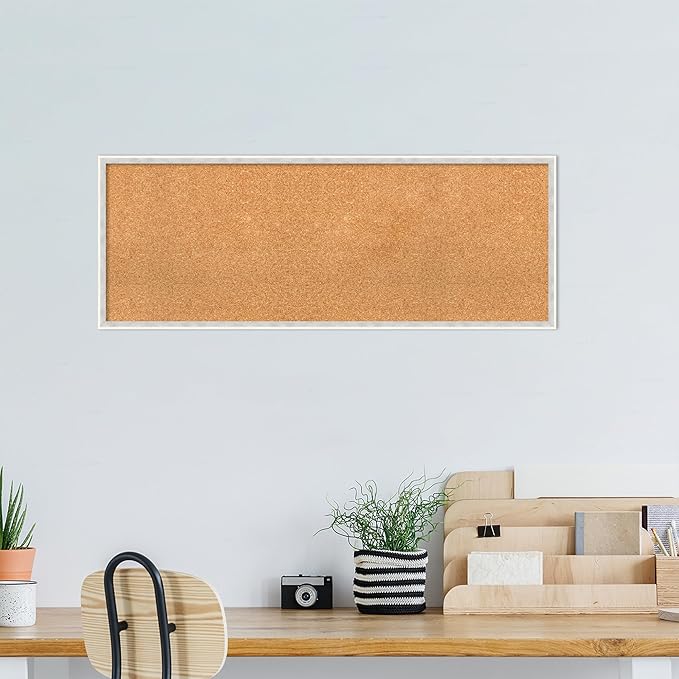 Amanti Art Natural Cork Board for Wall, 17x45 Vision Board with White Frame, Oversize Corkboard Office Decor for Home Organization, Modern Corkboard Pinboard to Display Items for Home Organization in-DeskLoop Office
