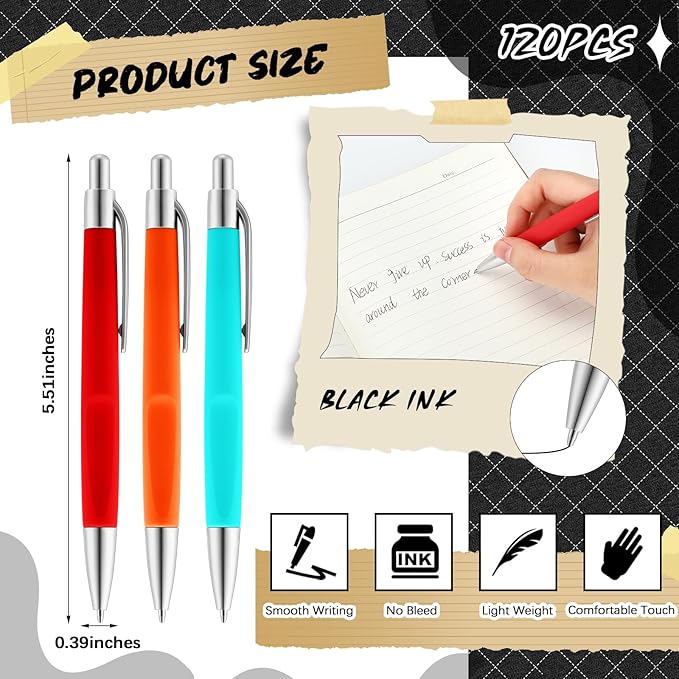 120 Pack Ballpoint Pens Bulk Retractable Gel Ink Pens Back to School Supplies 0.7mm Medium Point Black Ink Smooth Writing for School Office Journal Teacher Student Gifts(Colorful)-DeskLoop Office