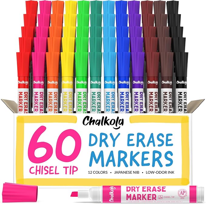 Chalkola Dry Erase Markers Bulk | Chisel Tip WhiteBoard Markers, Dry Erase Pens by Chalkola