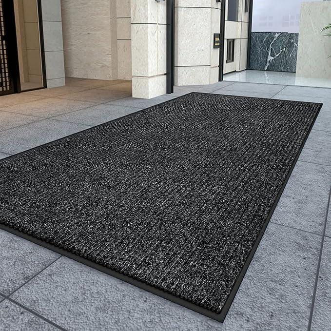 Kuyal Front Door Mat, 4'x8' Indoor Outdoor Entrance Mat, Commercial Floor Mats Inside Outside Entrance, Heavy Duty Durable Welcome, Rubber Backing Non Slip Outdoor Mats for Entryway,Black-DeskLoop Office