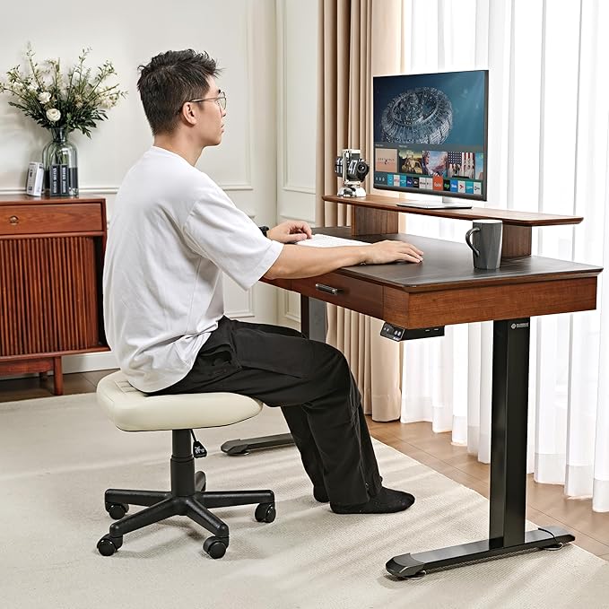 EUREKA ERGONOMIC Multi-Use Foot Stool, Height Adjustable Footrest Stool with Wheels, 360°Swivel Leg Rest Rolling Chair, Rest Ottoman Under Desk for Home Office,Beige-DeskLoop Office