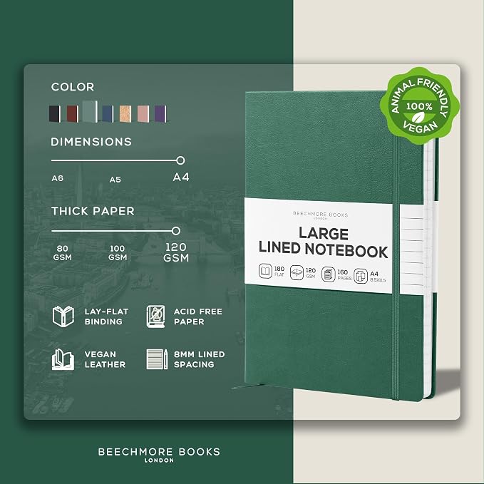 BEECHMORE BOOKS Large Lined Journal Notebook, 8.5" x 11.5" Hardcover Vegan - Image 2