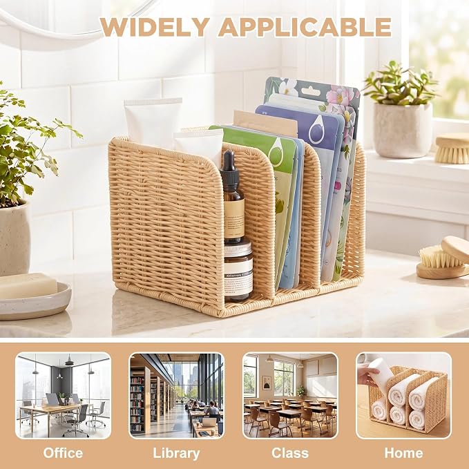 Novabright Synthetic Rattan File Magazine Holder Desk Organizer, 3 Vertical - Image 5