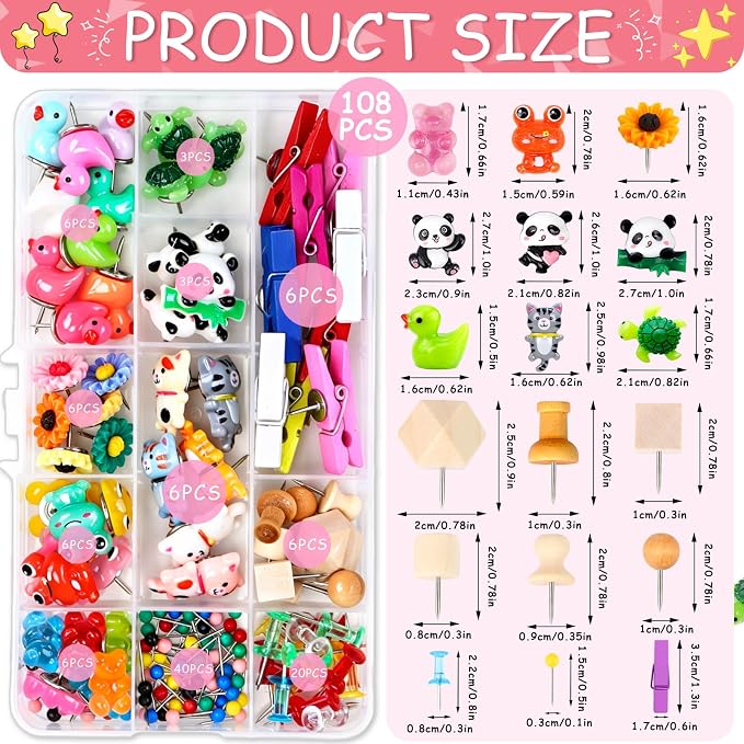 108Pcs Push Pins Cute Thumb Tacks - Image 2
