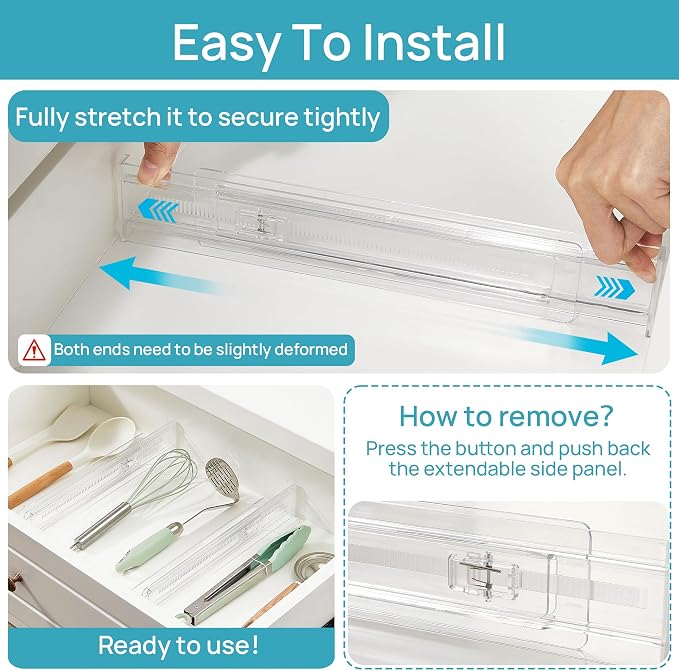 Vtopmart 8 Pack Shallow Drawer Dividers, 2.36" High 12.5"-20.8" Adjustable - Image 6