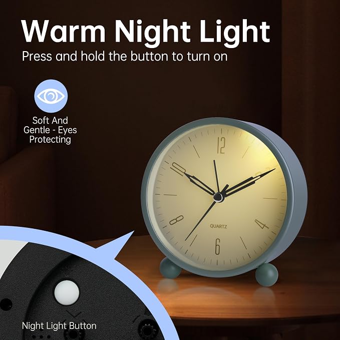 Analog Alarm Clock, 4 inch Super Silent Non Ticking Small Clock - Image 4