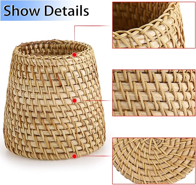 BTSKY Rattan Pen Cup, Handmade Desk Pencil Holders Makeup Brush Holder - Image 5