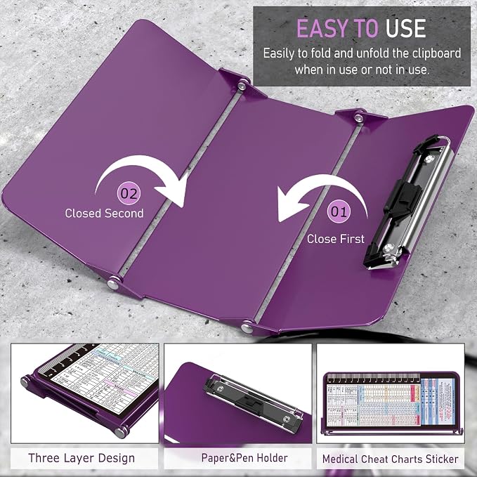 Nursing Clipboard Foldable w/Nursing Edition Cheat Charts, 3 Layers Aluminum - Image 5
