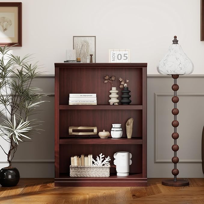 blini 3-Shelf Bookcase Wooden Bookshelves 33in Wide Floor Standing Display - Image 5