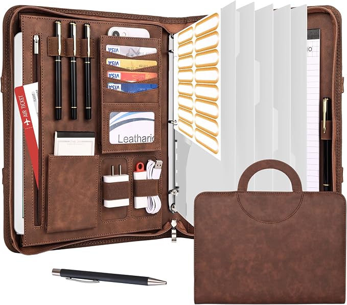 Leathario Portfolio Binder, Includes 5 Folder Index Dividers, 13 Inch Tablets by Leathario