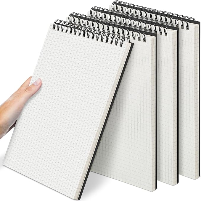 Engrowtic 4 Pack Graph Paper Spiral Notepad A5 Top Wirebound Notepad Grid by Engrowtic