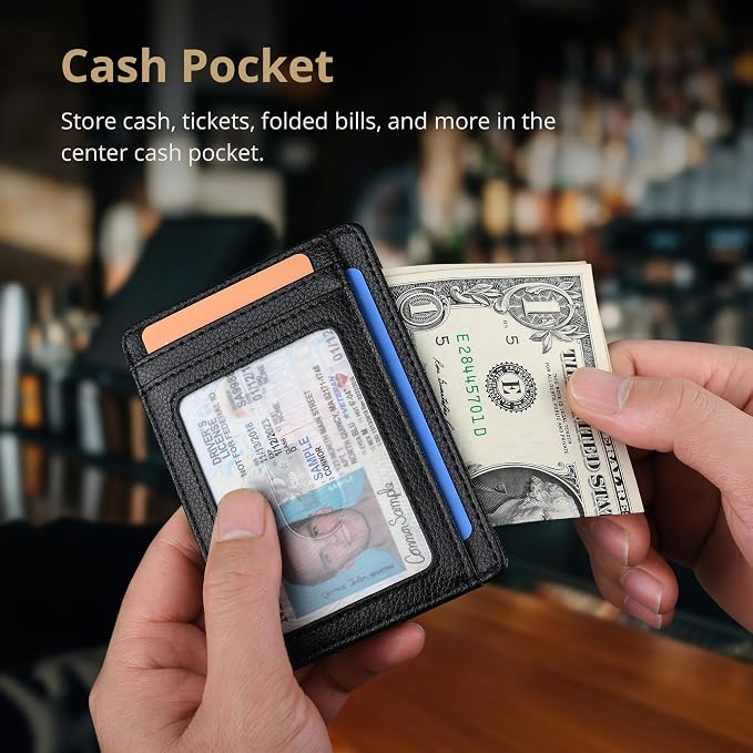 Buffway Slim Minimalist Front Pocket RFID Blocking Leather Wallets - Image 5