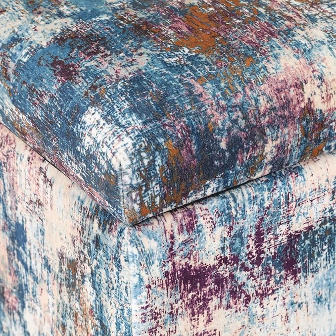 Adeco 18 Inch High Cube Ottoman Storage, Linen Chair Foot Stools, Upholstered Vanity Stool with Hinged Lid, Solid Wood Legs-DeskLoop Office