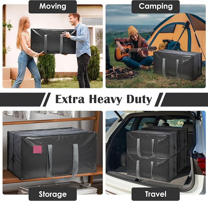 12 Pack Moving Bags with Full-Open Side Zipper, Extra Large 93L Heavy Duty - Image 8