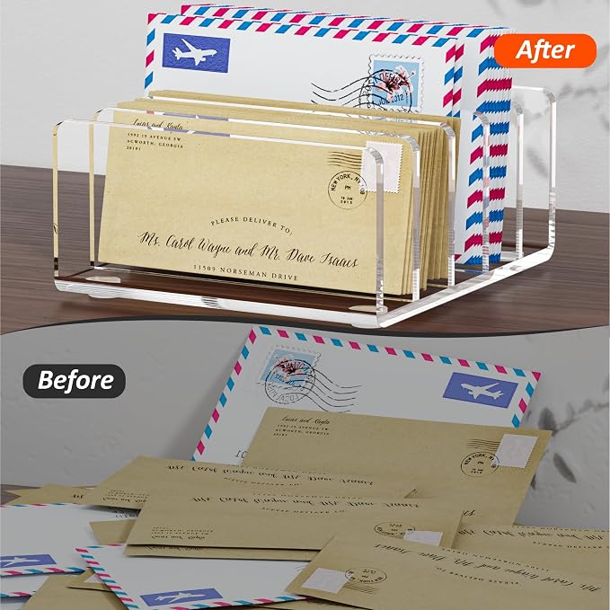 FUCDTEFC Desk Mail Organizer, 5 Section Clear Acrylic File Holder Letter - Image 4