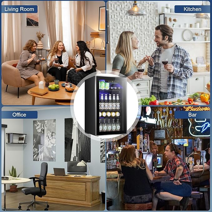Antarctic Star Beverage Refrigerator -120 Can Mini Fridge for Soda Beer or Wine,Small Drink Dispenser, For Office or Bar with Adjustable Removable Shelves，Convertible Door ，3.1 Cu.Ft-DeskLoop Office