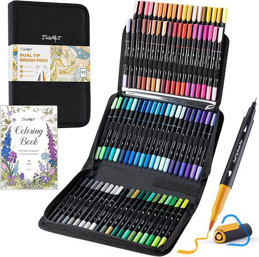 JusArt Markers for Adult Coloring Books No Bleeding, 80 Colors Coloring Markers by JusArt%7CCreativeArtSupplies