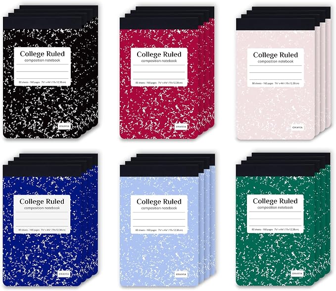 ONAVIA Small Composition Notebook Bulk, College Ruled, 160 Pages, 80 Sheets by ONAVIA