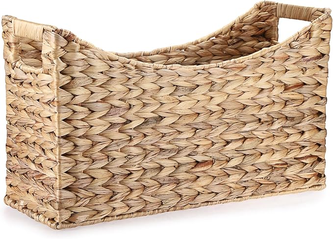 BTSKY Woven Magazine Holder, Water Hyacinth Magazine Basket, Natural Storage by BTSKY